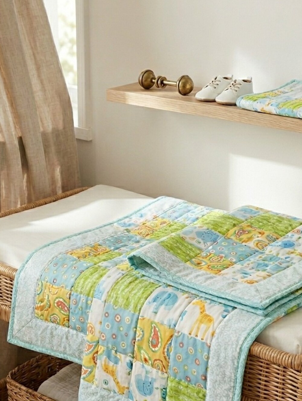​🧸 Vintage-Handcrafted Baby Quilt & Matching Change Pad Set – Safari Adventures